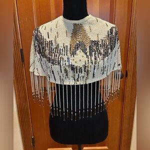 Topshop Gold and Black Beaded and Sequined Cape/Shawl.